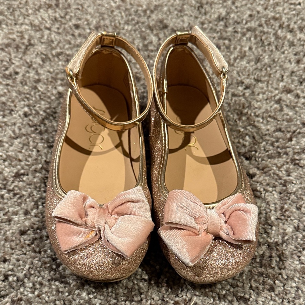 Sugar Glittery Gold and Pink Bow Kids Dress Shoes